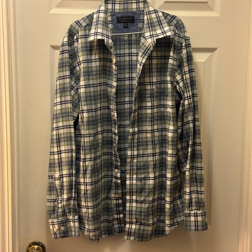 Banana Republic Blue and White and Green Casual Button Down Shirt